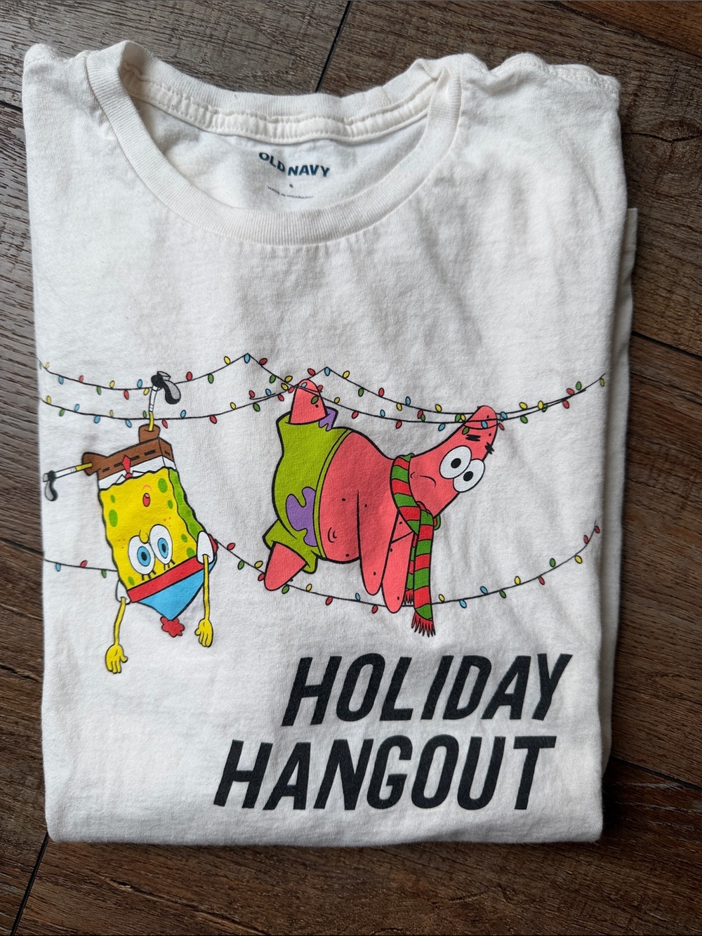 Old Navy White 'Holiday Hangout' SpongeBob & Patrick Graphic Tee